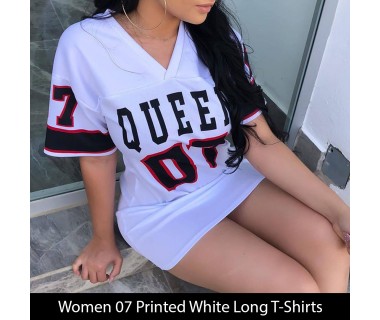 Women 07 Printed White  Long T-Shirts